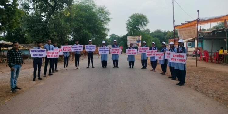राष्ट्रीय सेवा योजना ने यातायात सुरक्षा संदेश एवं परिसर की किया सफाई
