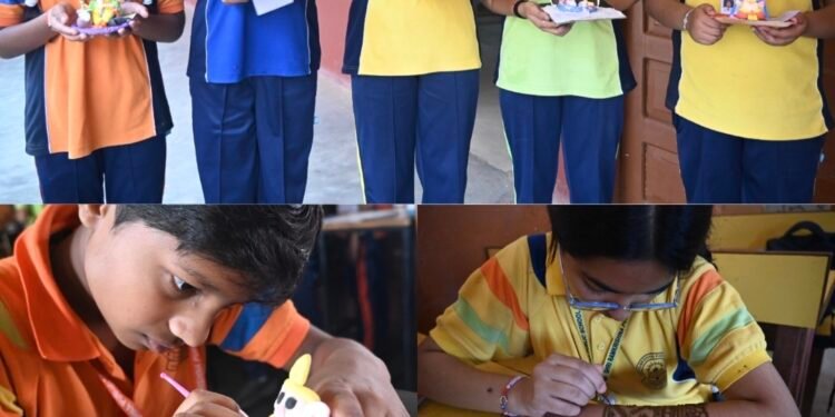 श्री रामकृष्ण पब्लिक स्कूल में बच्चों ने रचाई सुंदर-सुंदर मेहंदी व गणेश प्रतिमा